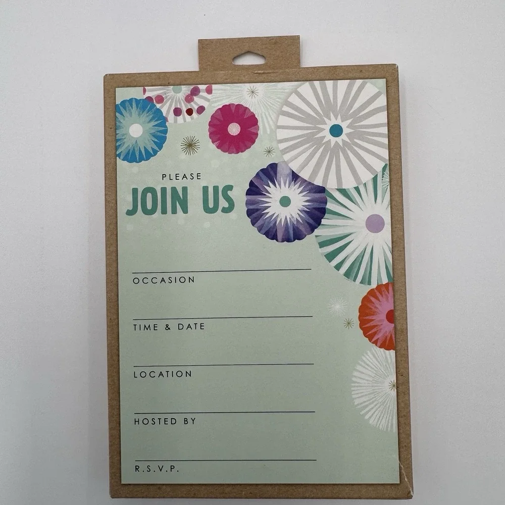 Hallmark 20ct Fill-In Party Invitations Mint Green Fan Starburst 3INH7201 NEW